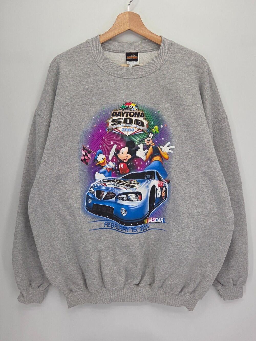 Vintage Y2K 2004 Disney Daytona 500 NASCAR Graphic Crewneck Sweatshirt Size XL